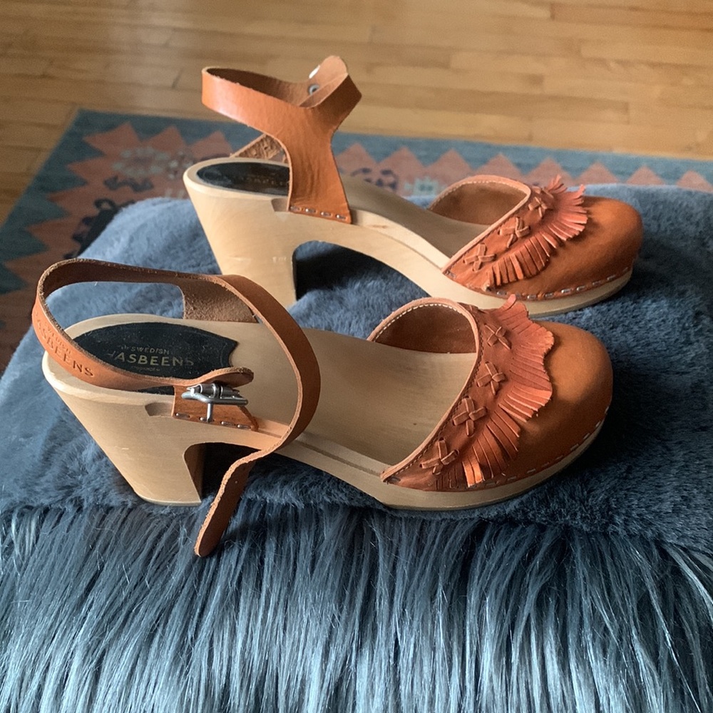 Swedish Hasbeens Orange Leather Mules
